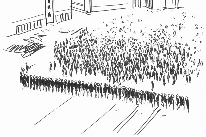 Clemens von Wedemeyer, Storyboard zu "70.001", Zeichnung: Agnes Lammert
